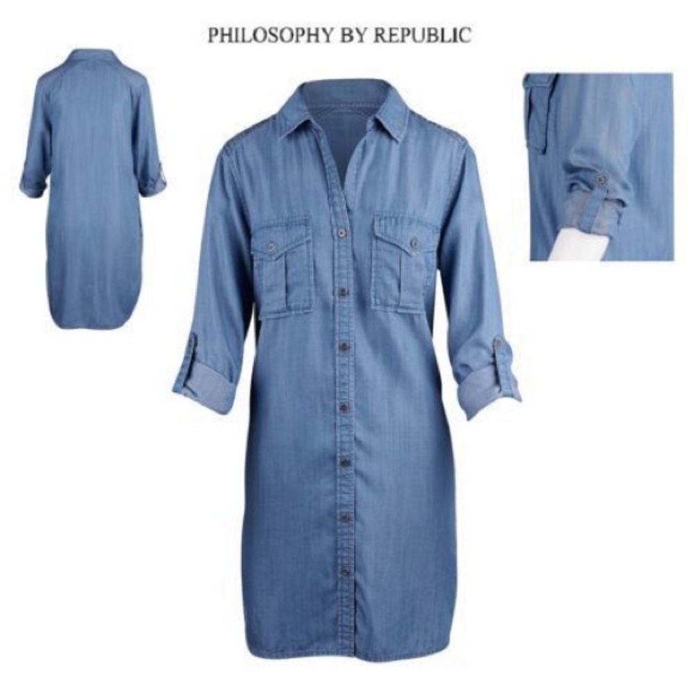 Philosophy Tencel Blue Chambray Denim Tunic Dress